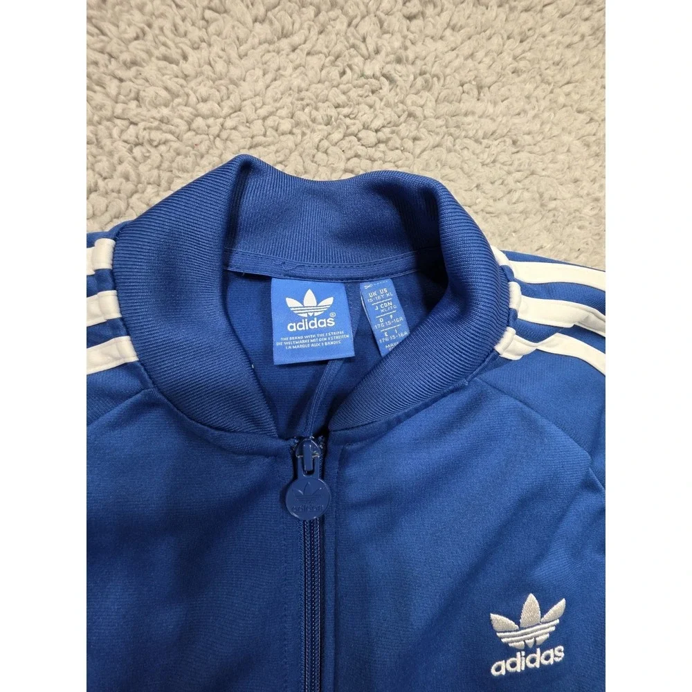 Adidas Youth Boys Size‎ 15-16Y XL Track Jacket Full Zip Blue with White Stripes